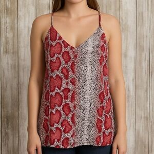 Peace Love Cake Snake Print Cami Tank Red Gray V-Neck Large Boho